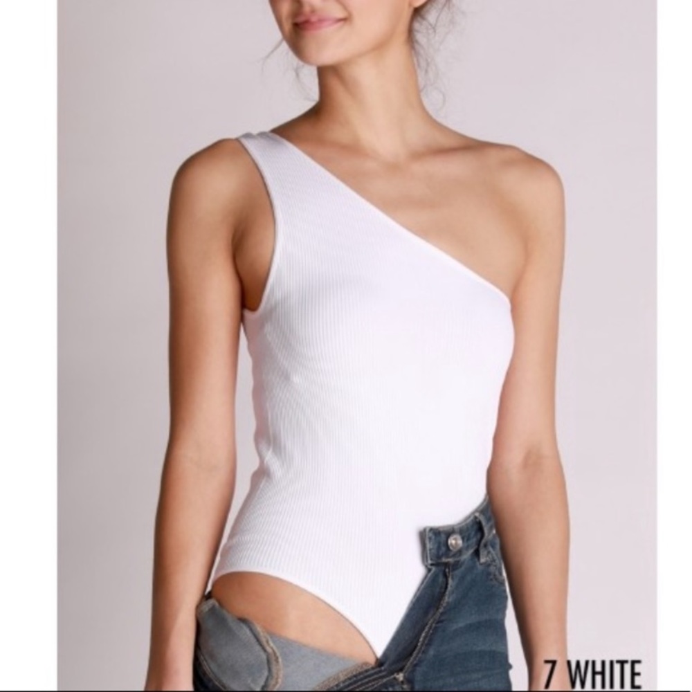 White ribbed one shoulder bodysuit